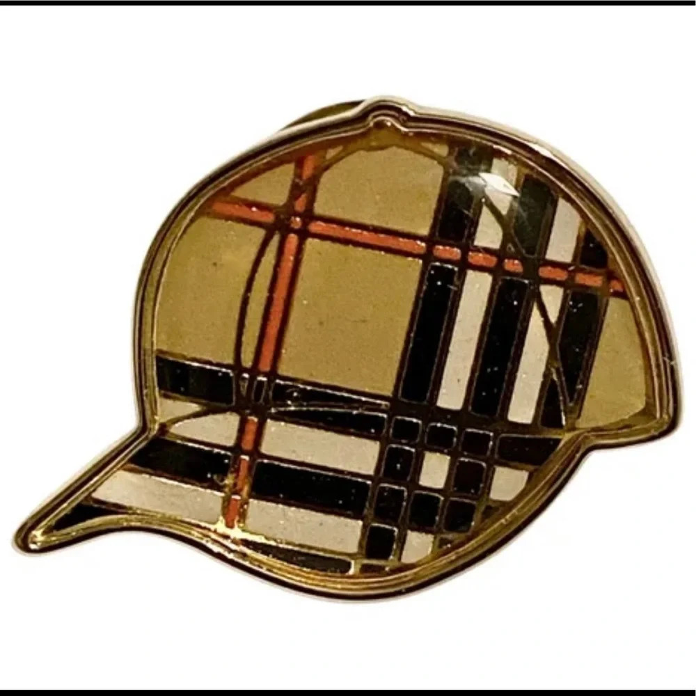 Burberry Gold and Black Plaid Brooch